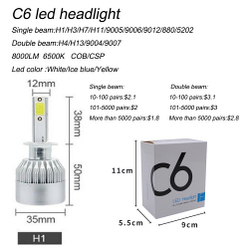 waterproof c6 led auto headlamp bulb 6000k 8000k car light h4 h7 h11 h13 9005 9003 9012 c8 automotive led headlight
