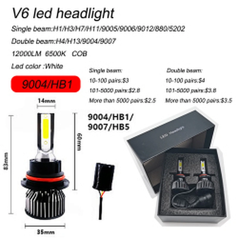 Low price led headlight one year warranty cob chips led headlight h11 h4 h3 h7 led car light
