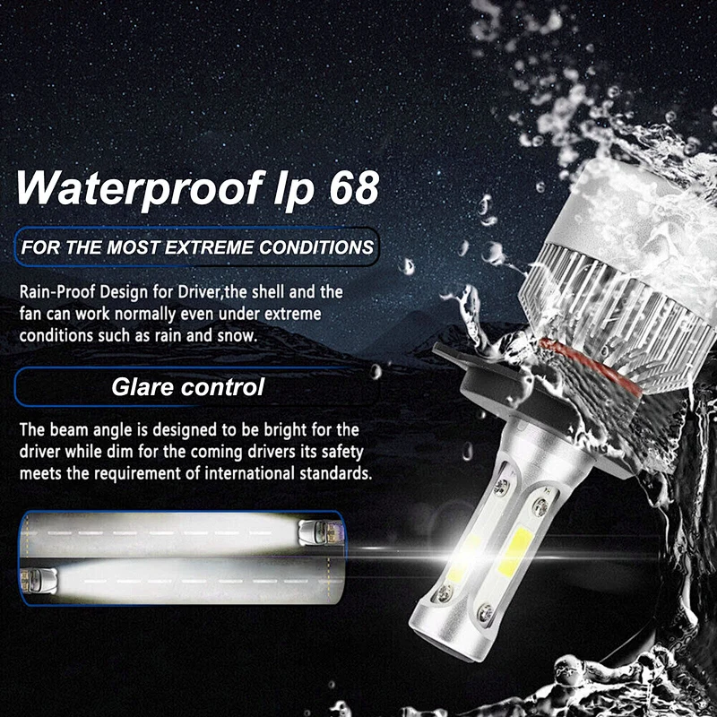 S2 h4 h7 h13 h11 9005 9006 cob led headlight 72w 8000lm all in one head lamp bulb car led headlights