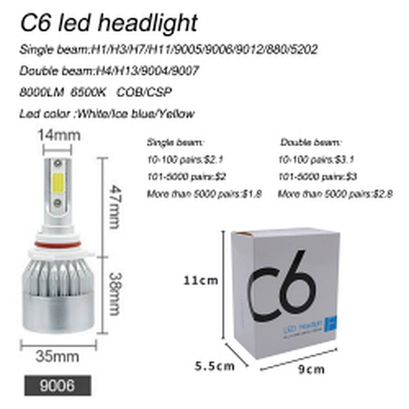 waterproof c6 led auto headlamp bulb 6000k 8000k car light h4 h7 h11 h13 9005 9003 9012 c8 automotive led headlight