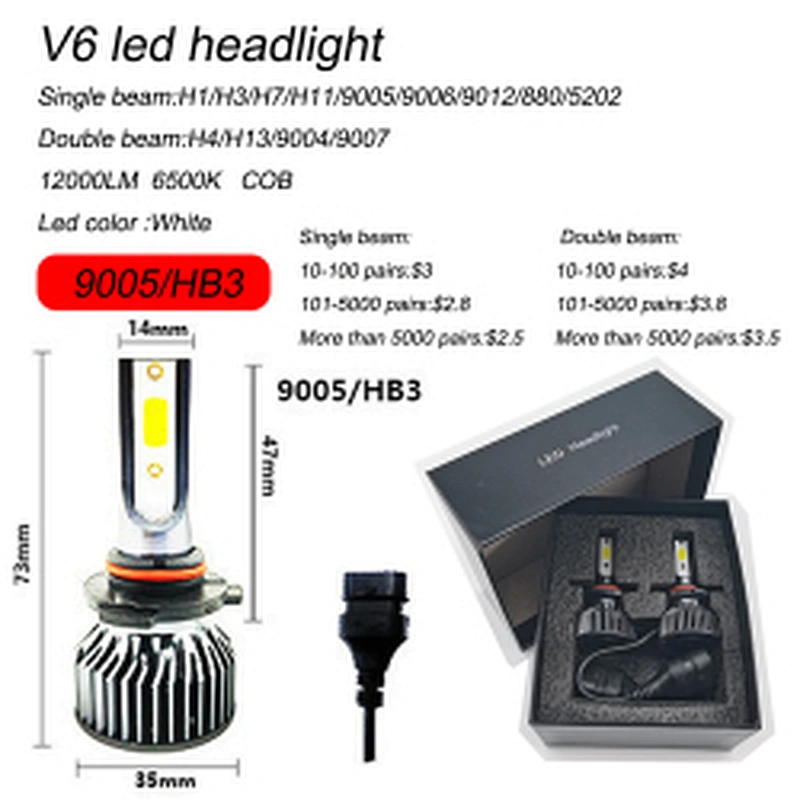 Low price led headlight one year warranty cob chips led headlight h11 h4 h3 h7 led car light