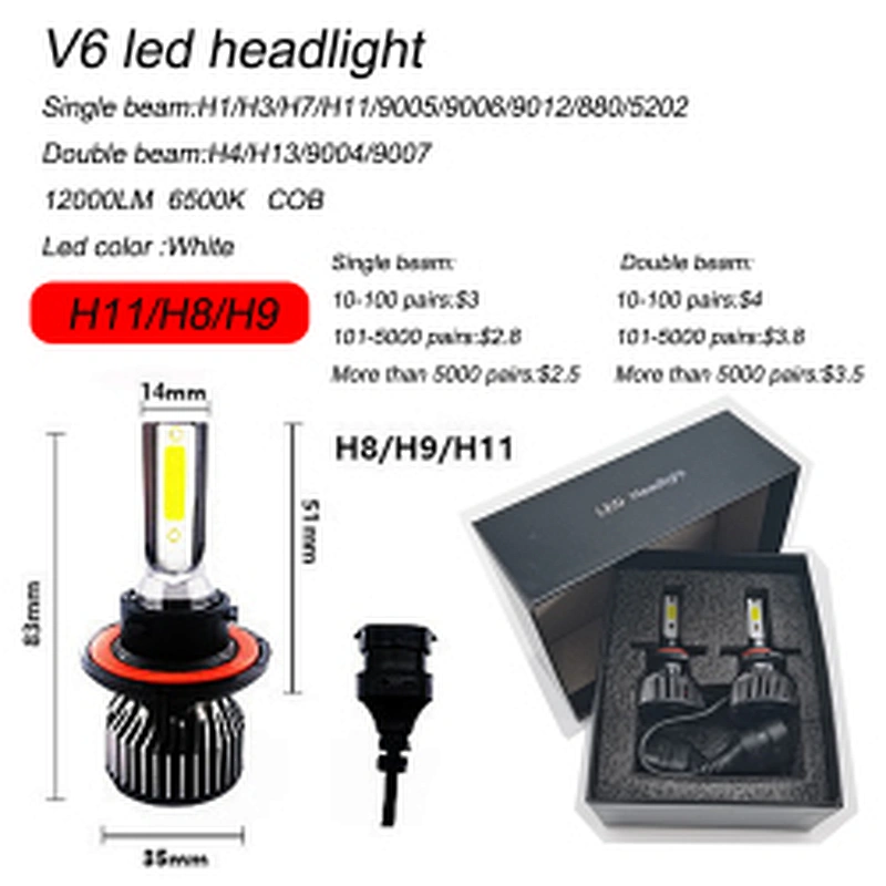 Low price led headlight one year warranty cob chips led headlight h11 h4 h3 h7 led car light