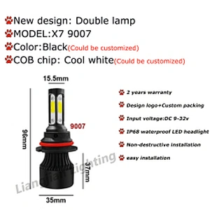 High Quality X7 Led Headlight 4 sides 48W 6500K LED headlight 9005 9006 9012 H11 H7 H4 COB led car bulb