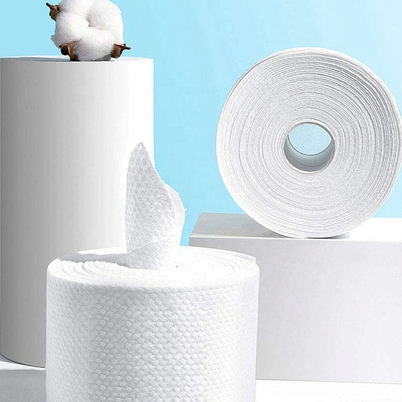 Yooson producto de higiene rollo de tejido facial de algodón pañuelos sin bacterias toallitas húmedas y secas desechables al por mayor motor de maquillaje