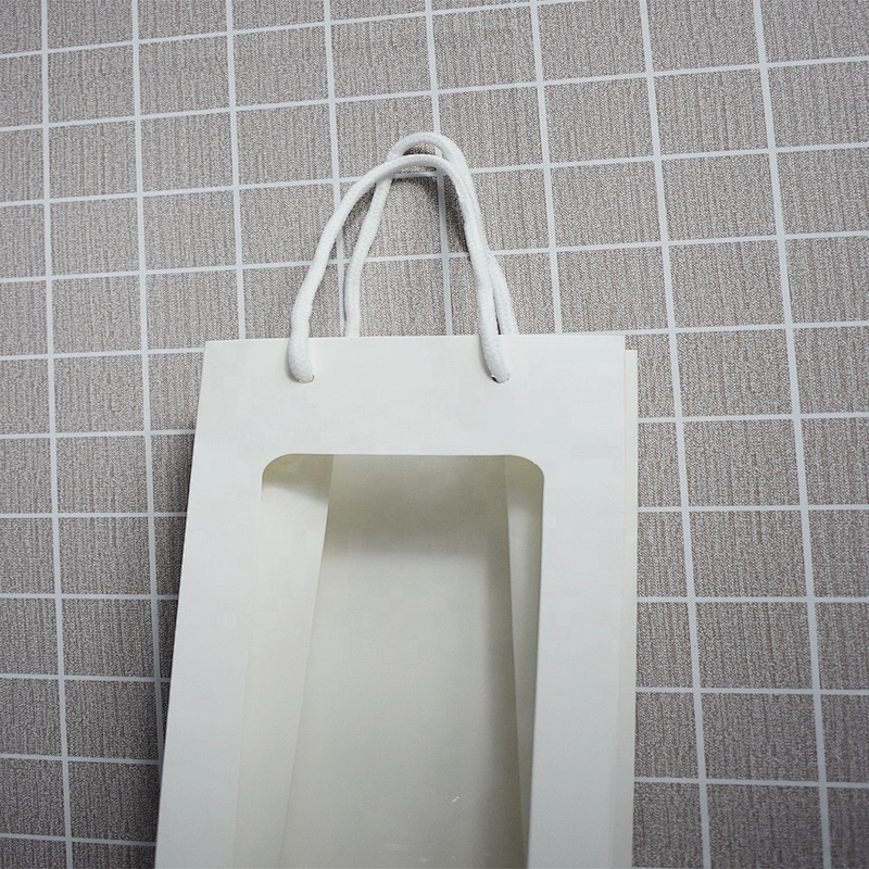Factory Whole Sales Low Price White Paper Bottle Bag With PVC Transparent Window For Packing Wine