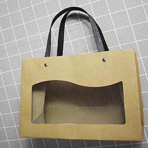 Hot Wholesale Stock Horizontal Brown Kraft Paper Bag With PVC Transparent Window For Packing Gifts