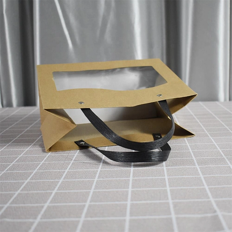 Stock Wholesale Surprise Price Brown Kraft Paper Bag With PVC Transparent Window For Packing Gifts