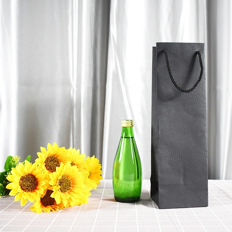 Stock Hot Sales Black Card Bottle Paper Bag With Embossing For Packing Wine Or Other Gifts