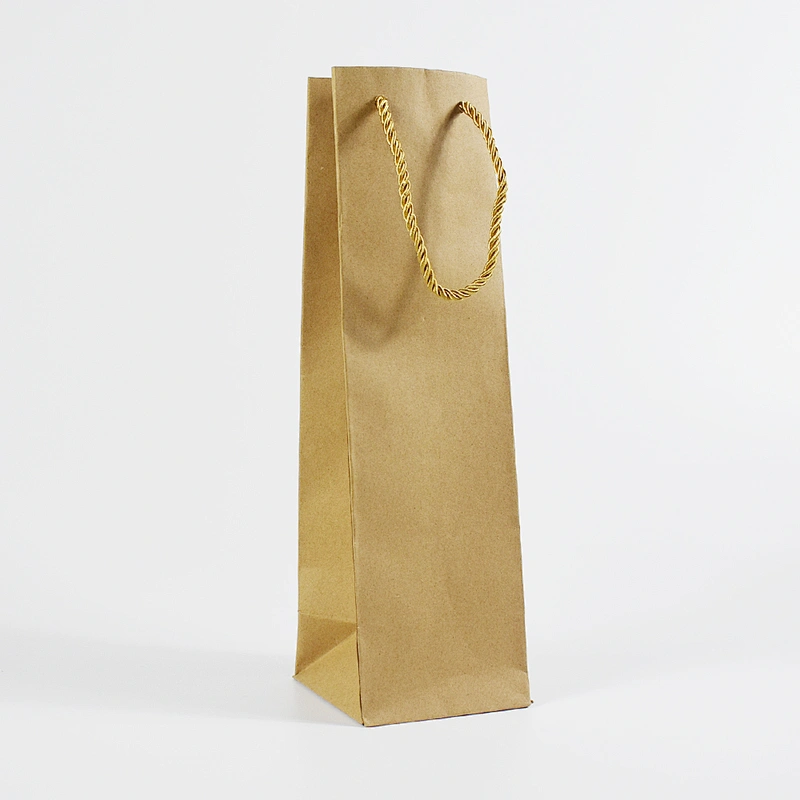Stock Whole Sales Brown Kraft Paper Bottle Bag With PVC Transparent Window For Packing Wine