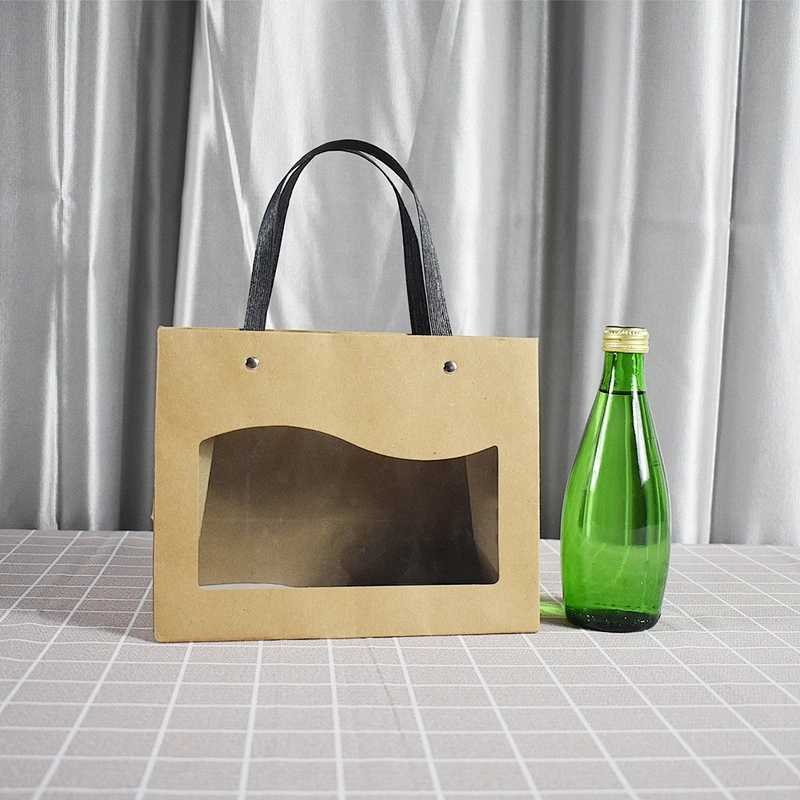 Hot Wholesale Stock Horizontal Brown Kraft Paper Bag With PVC Transparent Window For Packing Gifts