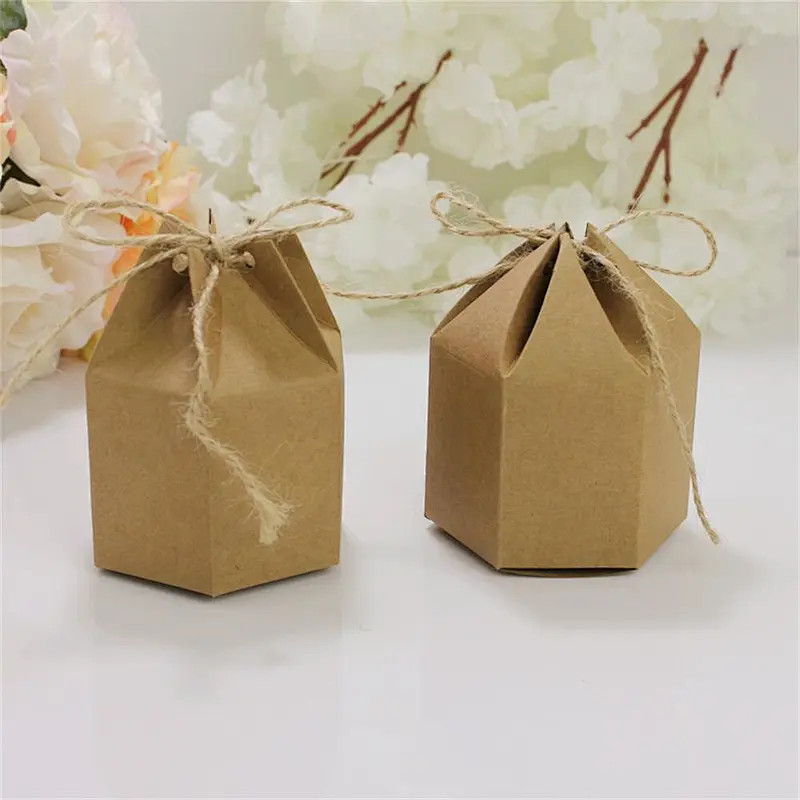 Hot sales foldable kraft paper box with hemp rope for packaging sweets and gifts