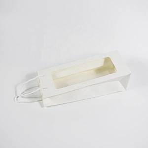 Factory Whole Sales Low Price White Paper Bottle Bag With PVC Transparent Window For Packing Wine