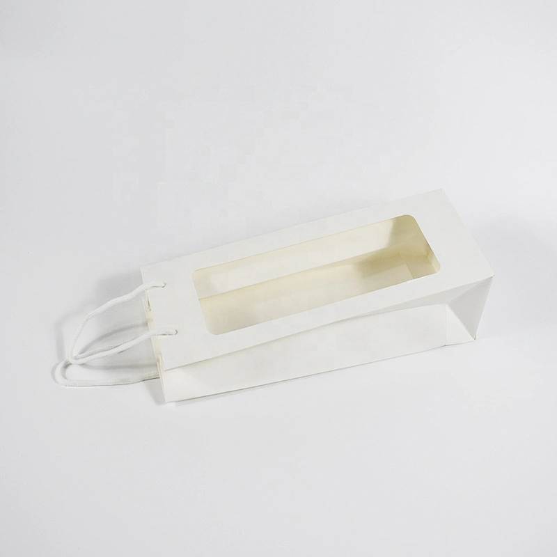 Factory Whole Sales Low Price White Paper Bottle Bag With PVC Transparent Window For Packing Wine