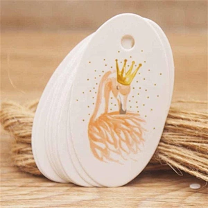 Custom shape gift tags with CMYK printing and gold stamping on white card for packing gifts