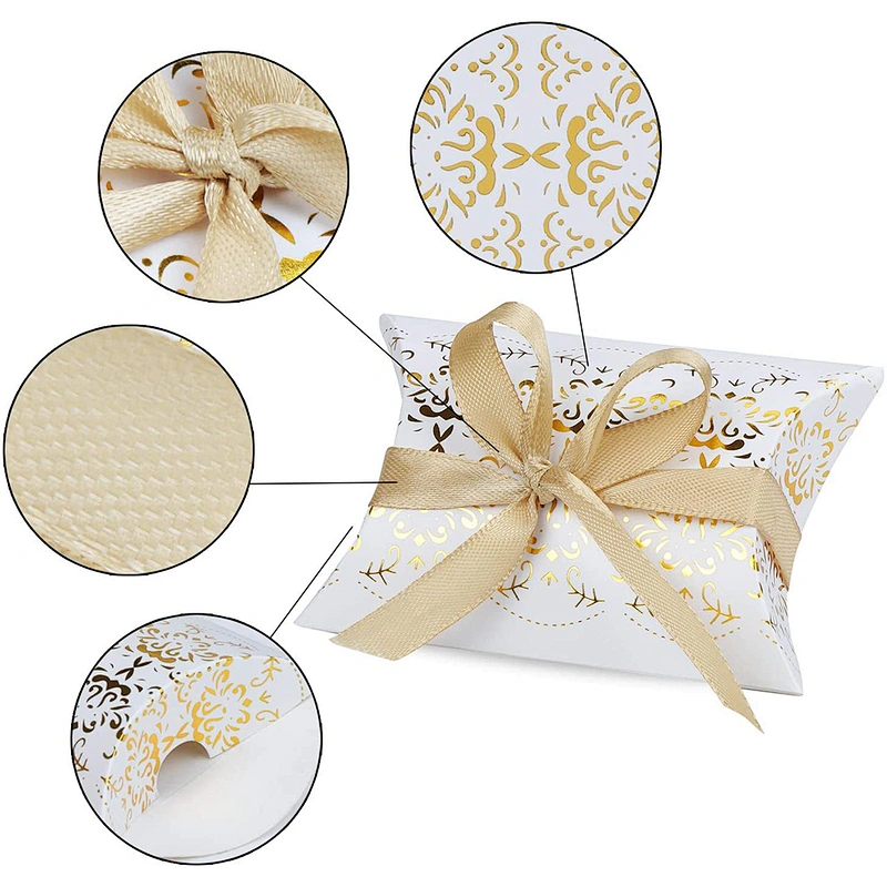 Hot sales pillow paper box gold hot stamping Xmas design for packaging gifts and jewelery