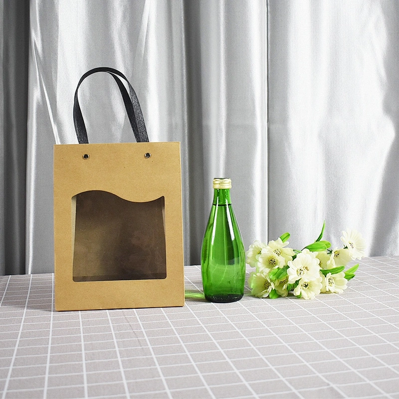 Stock Wholesale Surprise Price Brown Kraft Paper Bag With PVC Transparent Window For Packing Gifts