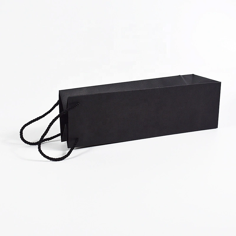 Stock Hot Sales Black Card Bottle Paper Bag With Embossing For Packing Wine Or Other Gifts