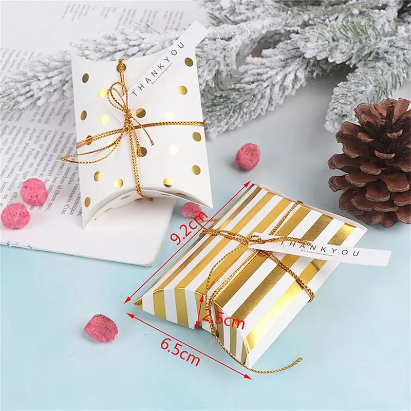 2021New White Paper Folding Pillow Boxes With Gold And Silver Hot Stamping For Packing