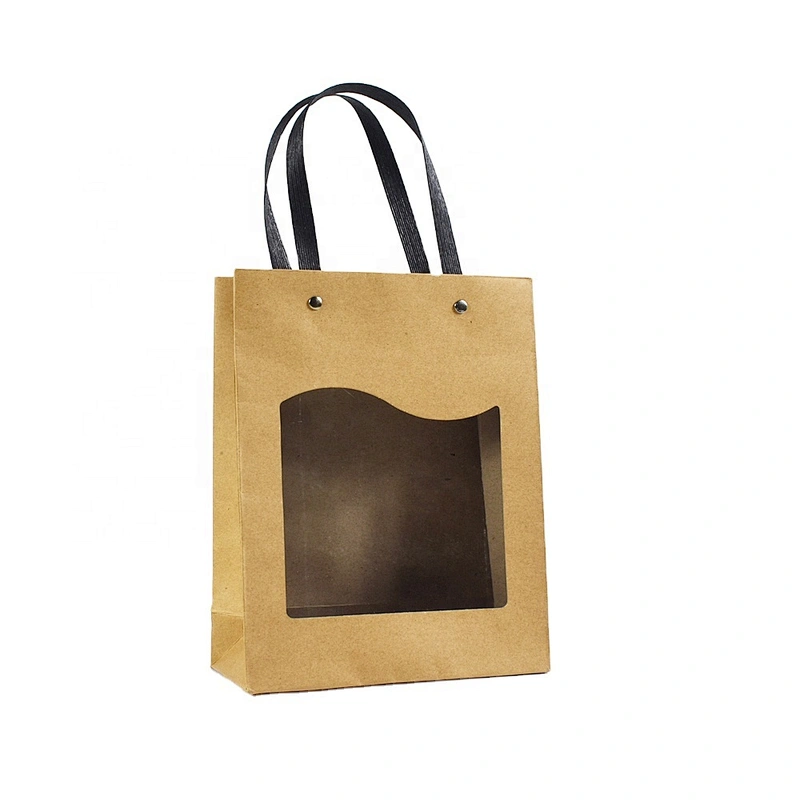 Stock Wholesale Surprise Price Brown Kraft Paper Bag With PVC Transparent Window For Packing Gifts