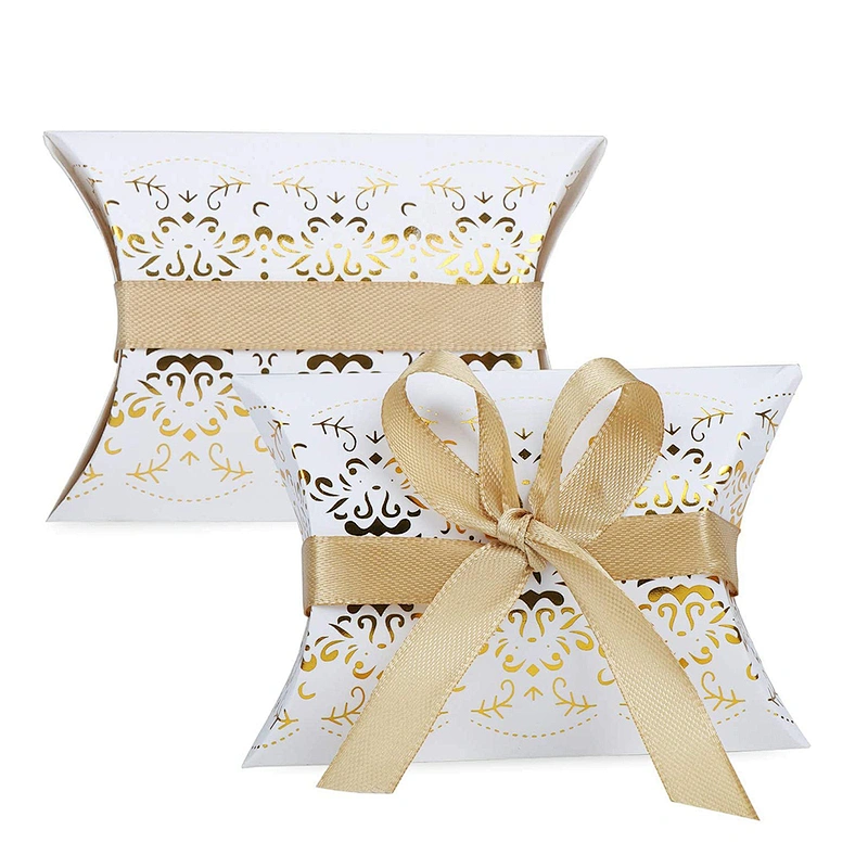 Hot sales pillow paper box gold hot stamping Xmas design for packaging gifts and jewelery