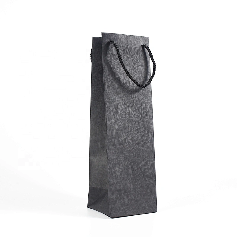 Stock Hot Sales Black Card Bottle Paper Bag With Embossing For Packing Wine Or Other Gifts