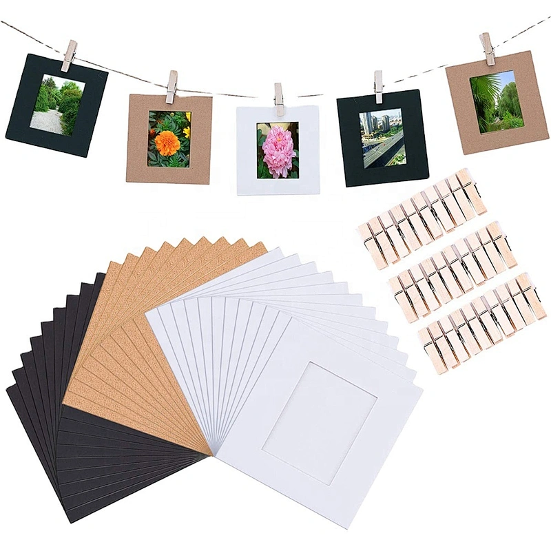 Fresh design kraft and whitecard paper photo frame for packing and display photos