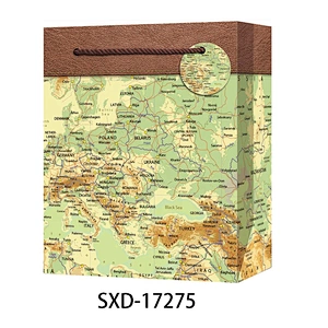 Customize Design map pattern gift packaging Bag hot selling Hand Length Handle Packaging