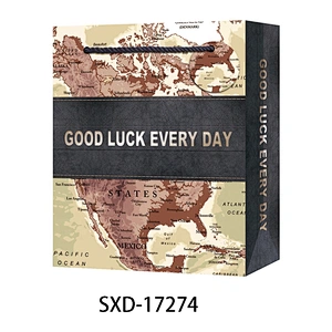 Customize Design map pattern gift packaging Bag hot selling Hand Length Handle Packaging