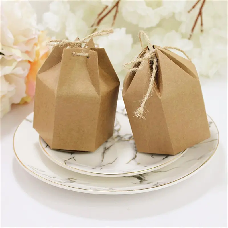 Hot sales foldable kraft paper box with hemp rope for packaging sweets and gifts