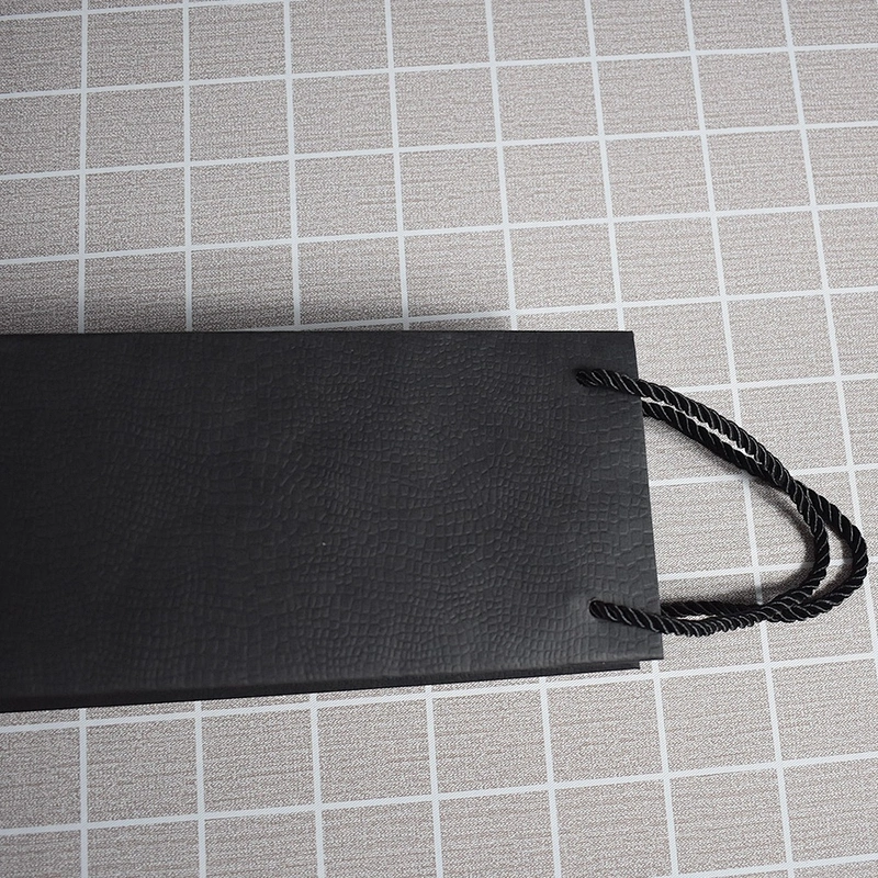 Stock Hot Sales Black Card Bottle Paper Bag With Embossing For Packing Wine Or Other Gifts