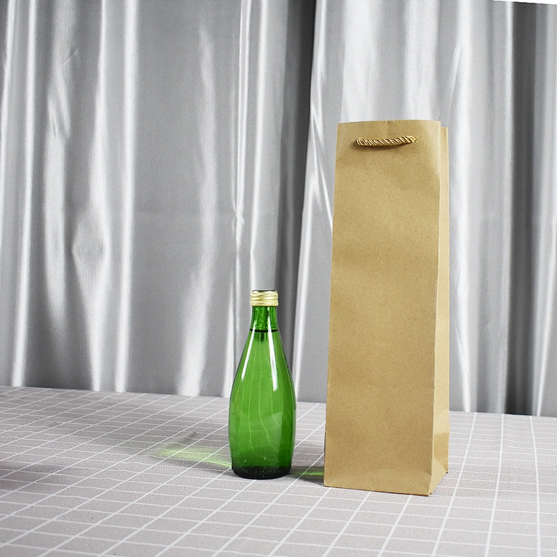Stock Whole Sales Brown Kraft Paper Bottle Bag With PVC Transparent Window For Packing Wine