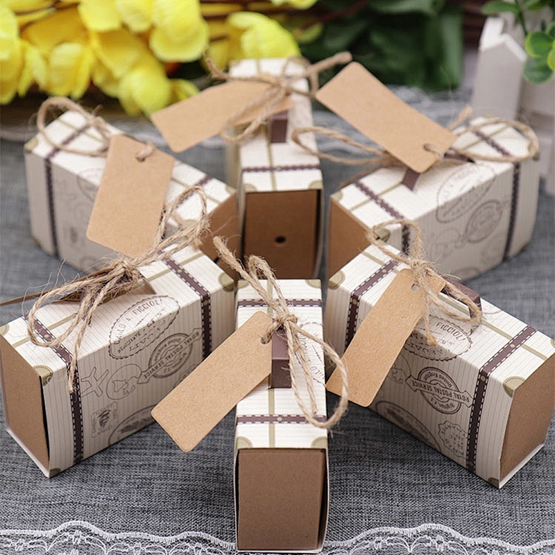 Hot sales foldable kraft paper box with hemp rope and lid for packaging sweets and gifts