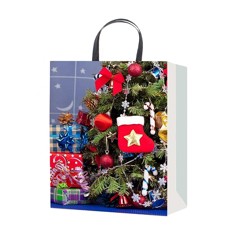 Christmas Paper Gift Bag and Packaging Bag Hand bag Custom Cotton Customized Ribbon Art Logo
