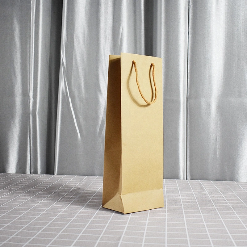 Stock Whole Sales Brown Kraft Paper Bottle Bag With PVC Transparent Window For Packing Wine