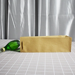 Stock Whole Sales Brown Kraft Paper Bottle Bag With PVC Transparent Window For Packing Wine