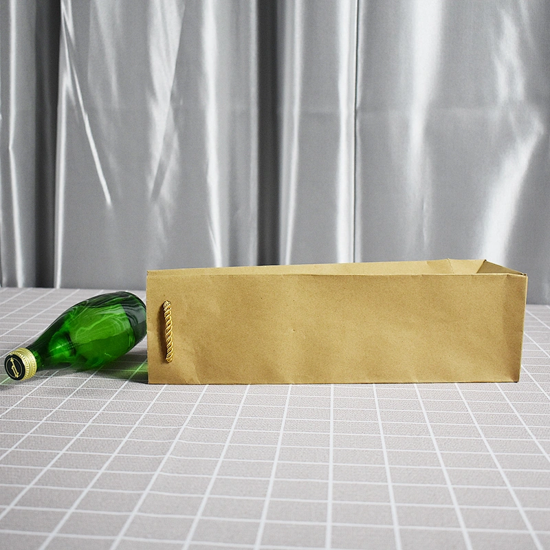 Stock Whole Sales Brown Kraft Paper Bottle Bag With PVC Transparent Window For Packing Wine