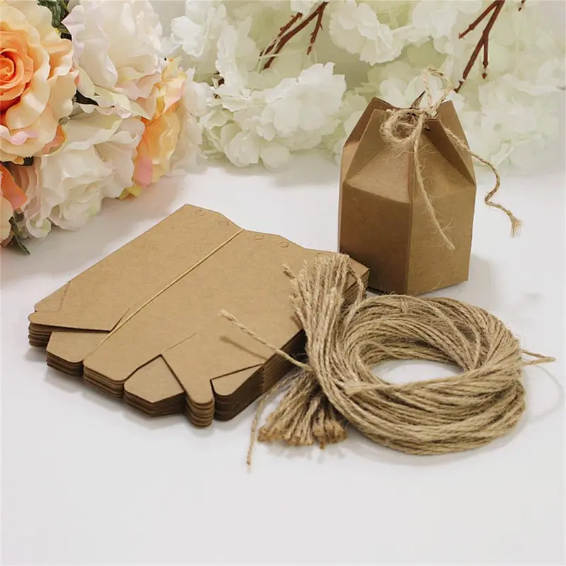 Hot sales foldable kraft paper box with hemp rope for packaging sweets and gifts