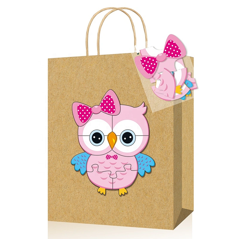 Gift kraft paper bag with puzzle fresh design suitable for children packing gifts or foods