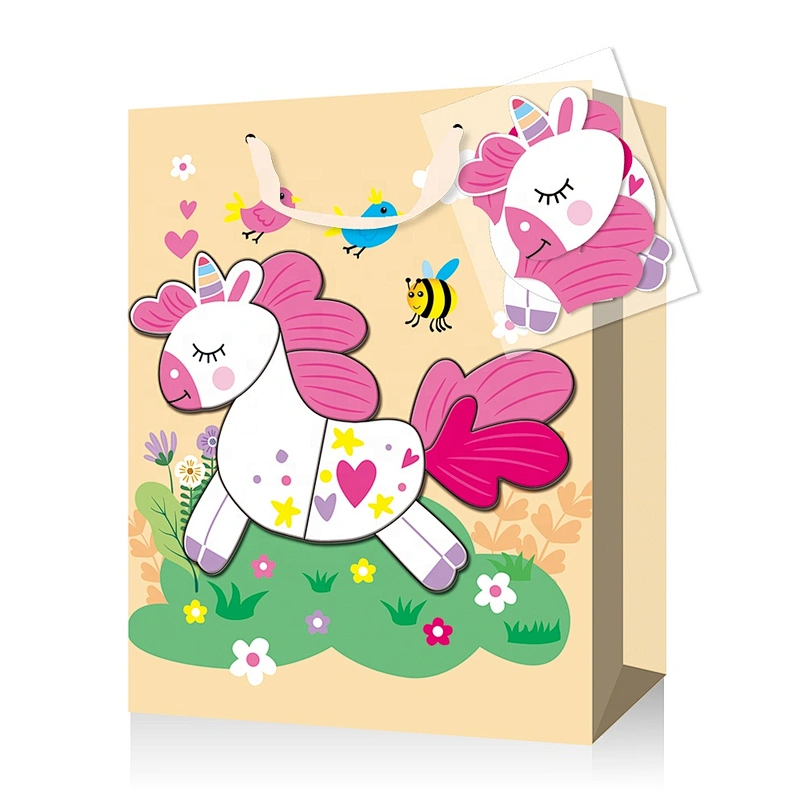 Colorful puzzle gift paper bags with new designs suitable for children packing gifts or foods