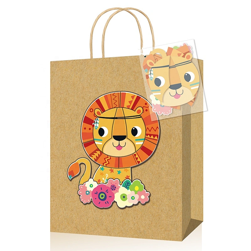 Fresh design kraft gift paper bag with puzzle suitable for children packing gifts or foods