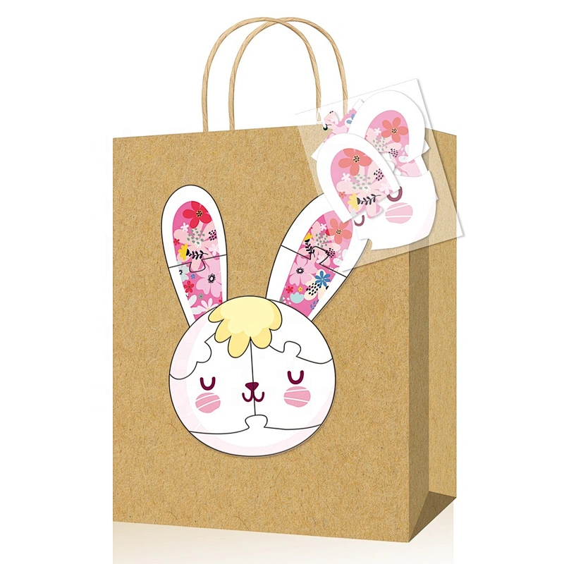Gift kraft paper bag with puzzle fresh design suitable for children packing gifts or foods