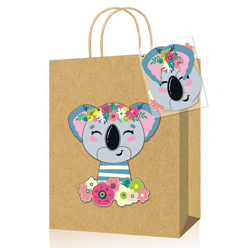 Gift kraft paper bag with puzzle fresh design suitable for children packing gifts or foods