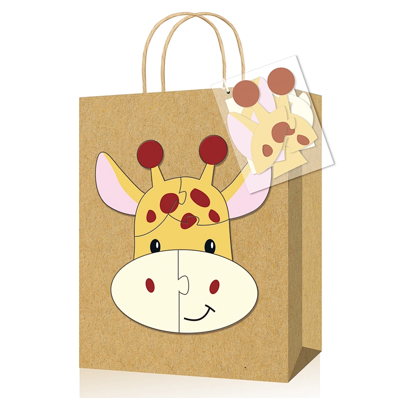 Gift kraft paper bag with puzzle fresh design suitable for children packing gifts or foods