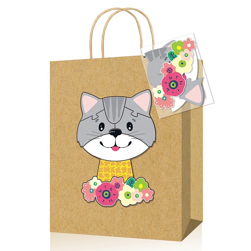 Gift kraft paper bag with puzzle fresh design suitable for children packing gifts or foods