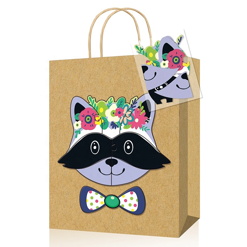Fresh design kraft gift paper bag with puzzle suitable for children packing gifts or foods