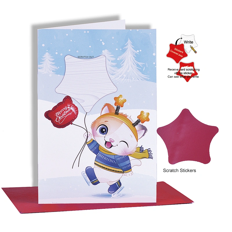 Scratch sticker with Xmas greeting card for Christmas gifts