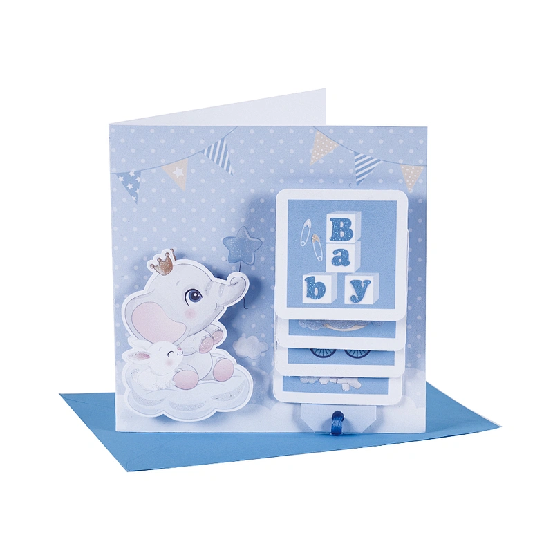 3D Moving Pop Up Baby Greeting Cards With Lovely Elephant For Baby Shower Gifts