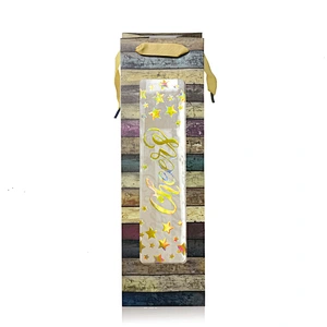 Luxury Custom Gold Stamping Paper Wine Bottle Bag For Gift Packaging