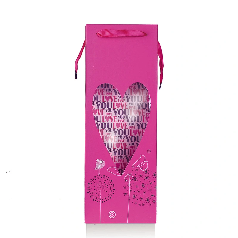 Factory Wholesale Gift Packaging Custom Printed Bottle Paper Wine Bags with Handles