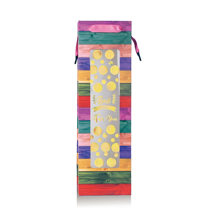 Luxury Custom Gold Stamping Paper Wine Bottle Bag For Gift Packaging